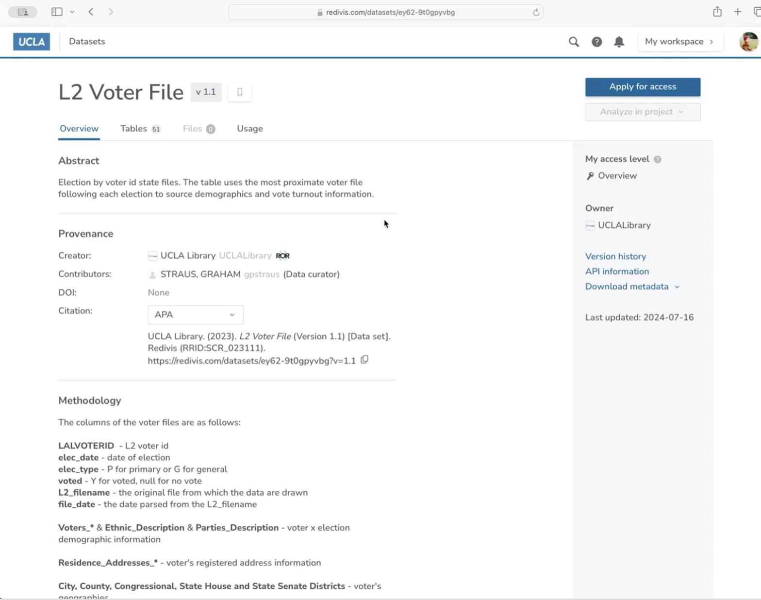 L2 voter data loaded into the Redivis platform at UCLA